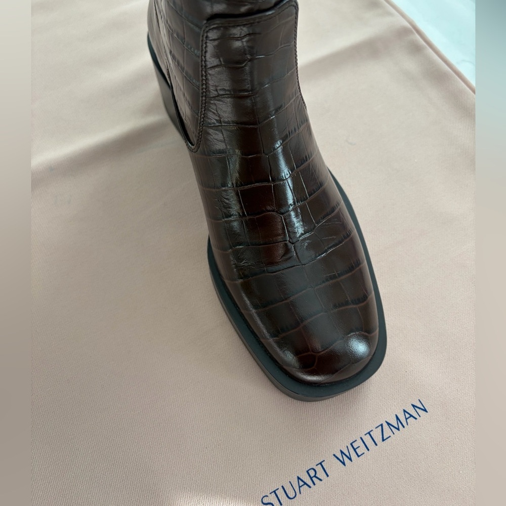 Stuart Weitzman Kaia Croc-Embossed Leather Knee-High Boots NWT - Picture 12 of 15